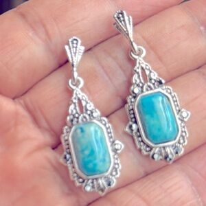 Turquoise Teardrop Stud Dangle Elegant Silver Blue Earrings